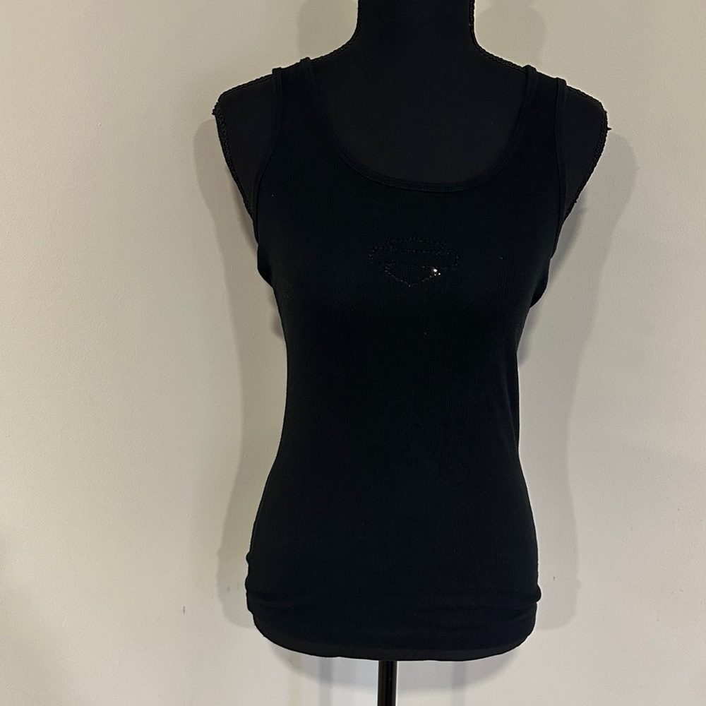 *HARLEY DAVIDSON* Black Rhinestone Bar x Shield Tank Top Size Medium